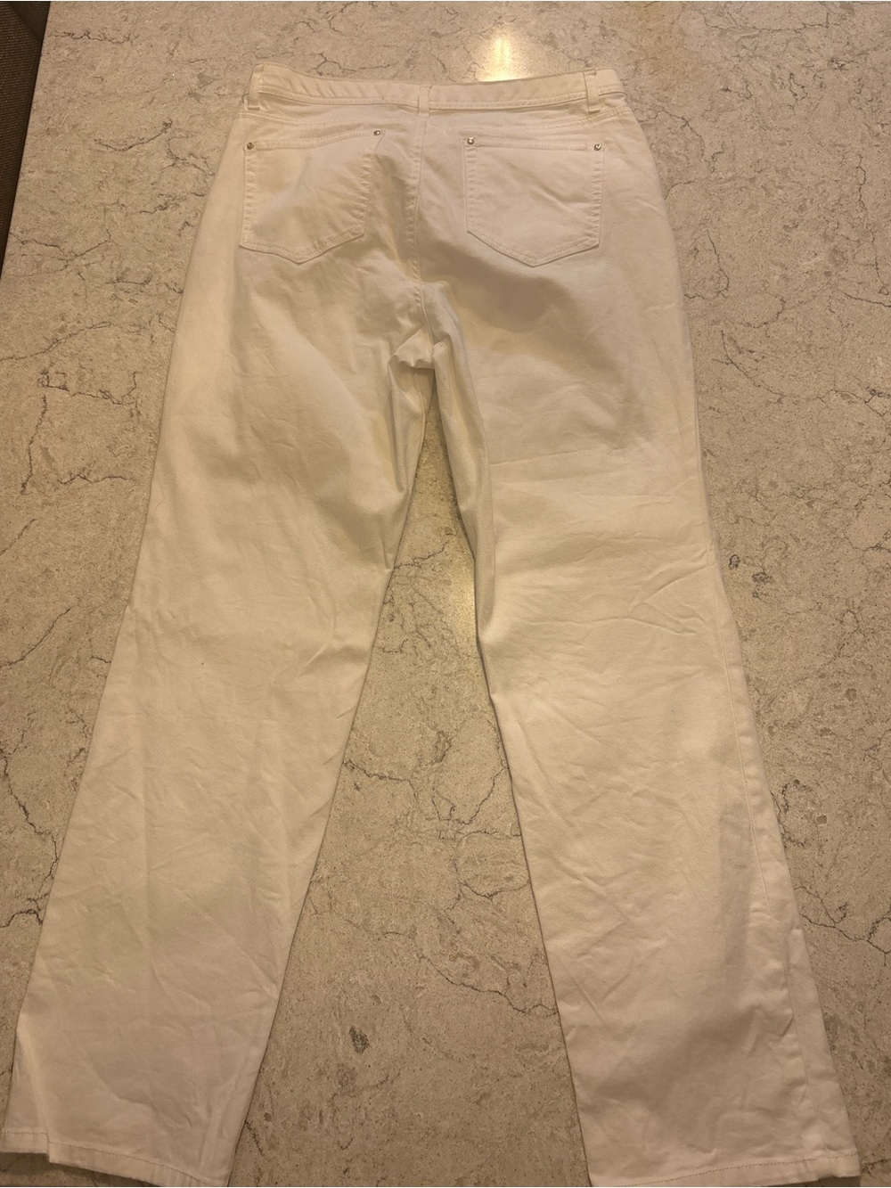 JM Collection Women’s White Straight Leg Stretch Pants with bedazzled buttons - Picture 3 of 3